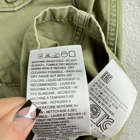 Levis Shirt Jacket Womens Small Olive Green Embroidered Flowers Military Utility - Picture 15 of 16